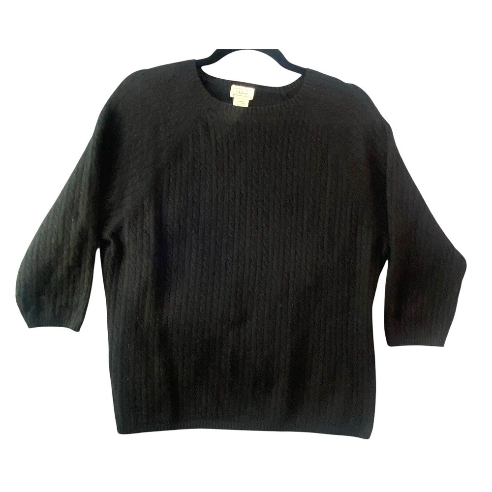 LL BEAN Women Cashmere Blend Crew Neck Pullover Sweater Sz XL Black 73-11